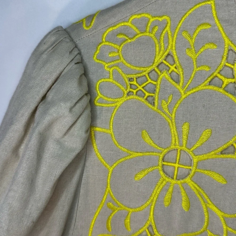 Byrd Maxi Dress Statement Sleeve Yellow Lace Mock Neck Size XS Like New